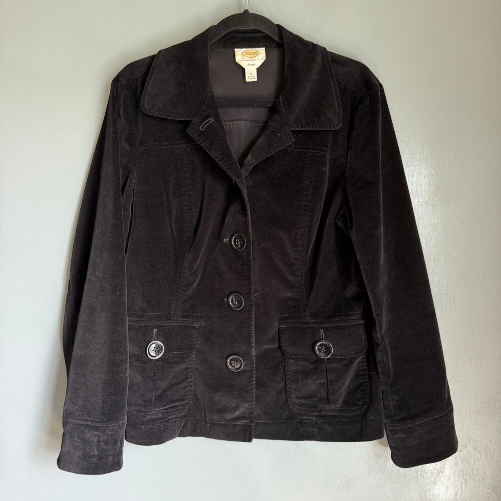 Vintage TALBOTS Women's 14 Black Velvet Blazer Retro 90's Y2K Classic Preppy